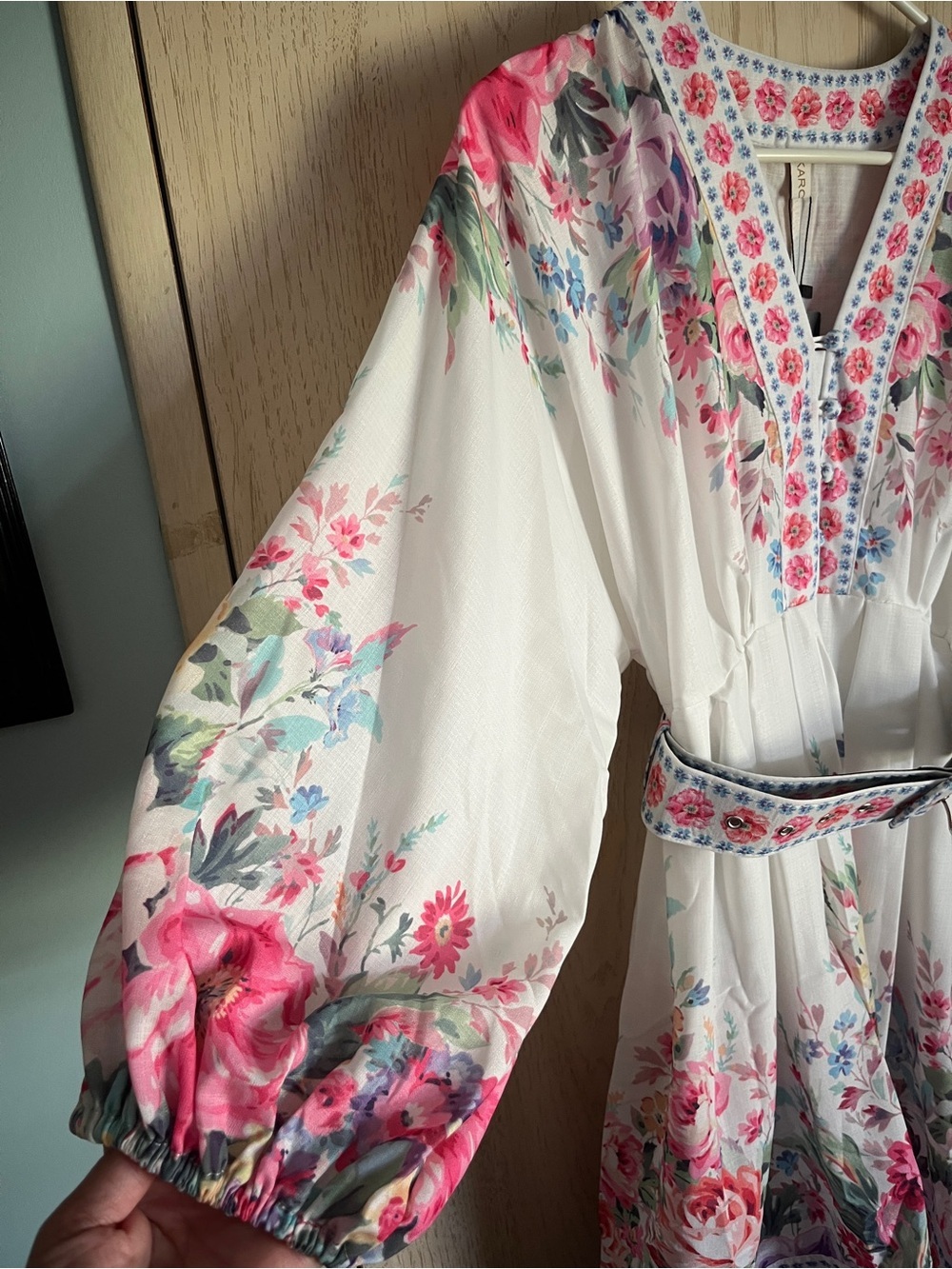 Karolina Boutique Floral Feminine Belted Dress Cottagecore Sz Large - Picture 3 of 16